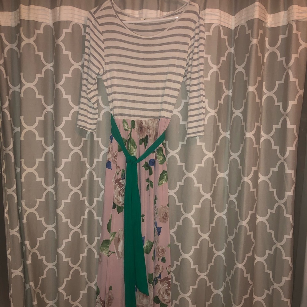 Striped/floral maxi dress
